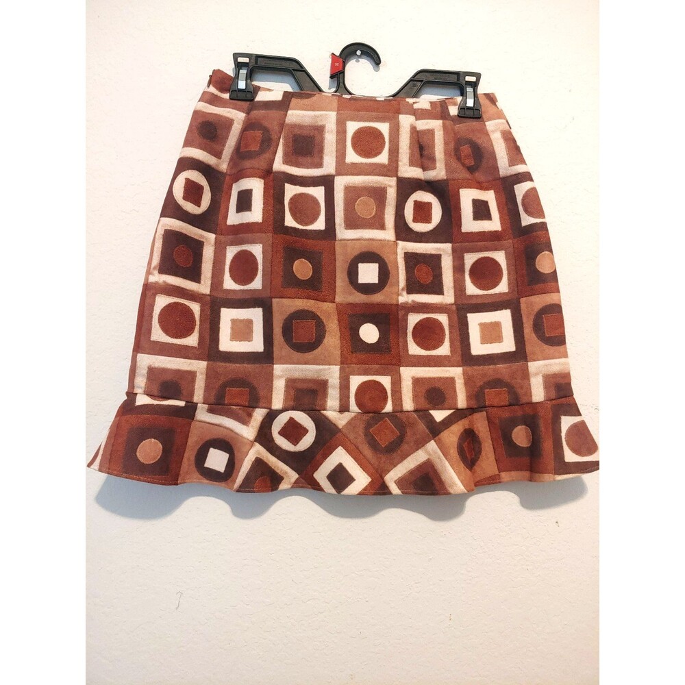 VTG Sharon Endick Poly Suede Skirt Boho Festival Peasant Brown Abstract Size 6